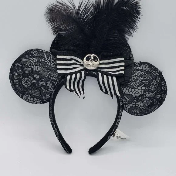 Disney Jack Skellington Ears with Lace and Feather Jack Skellington Lace and Feather Ears – Minnie Ear Collectors main image 3